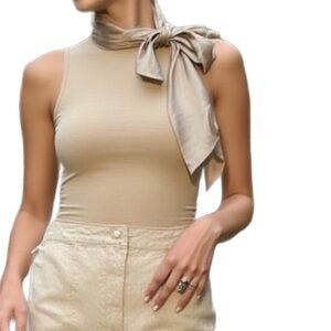 Banana Republic Y2K Beige Cashmere Silk Scarf Bow Top Size S